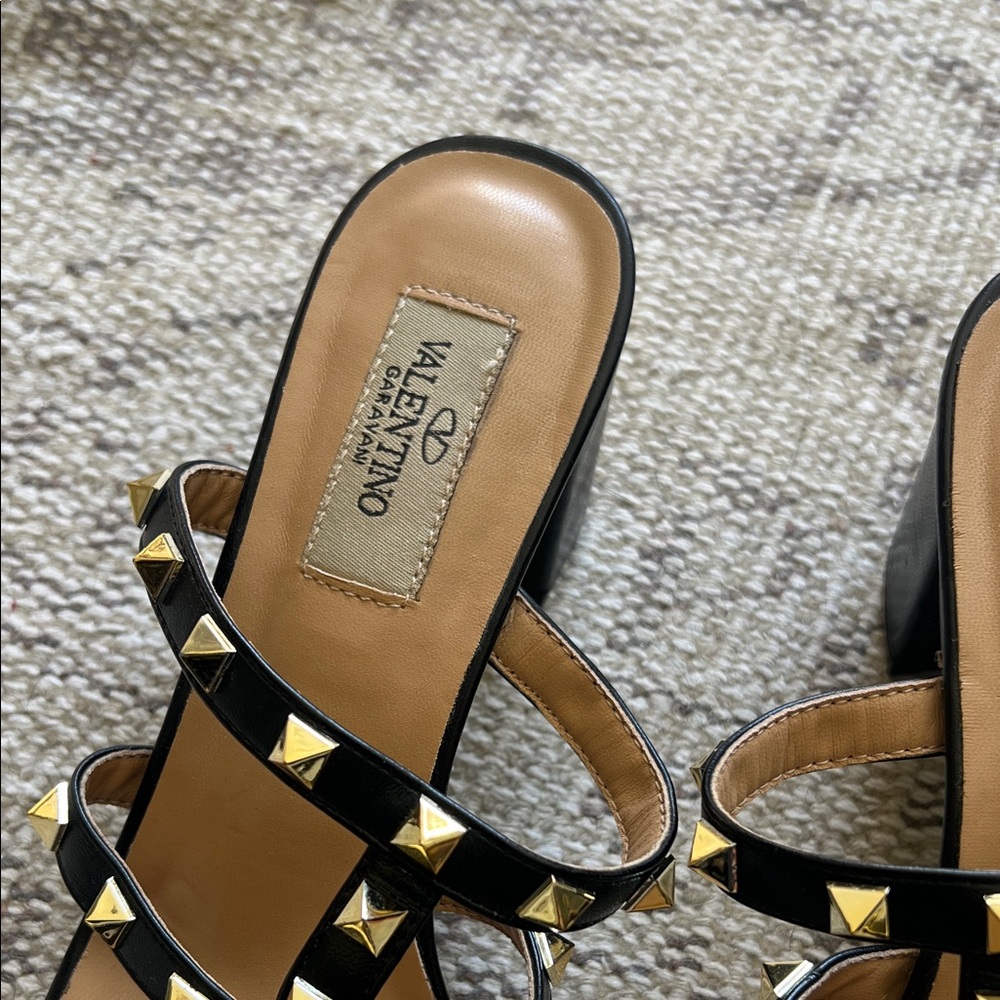 Valentino Black Sandals with Gold Studs - Picture 3 of 10